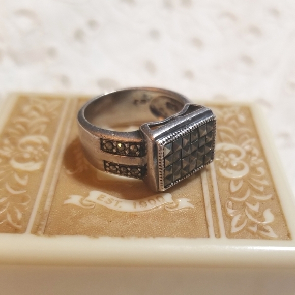 1980S Sharon Evans Marcasites Sterling Silver Ring - Picture 2 of 5
